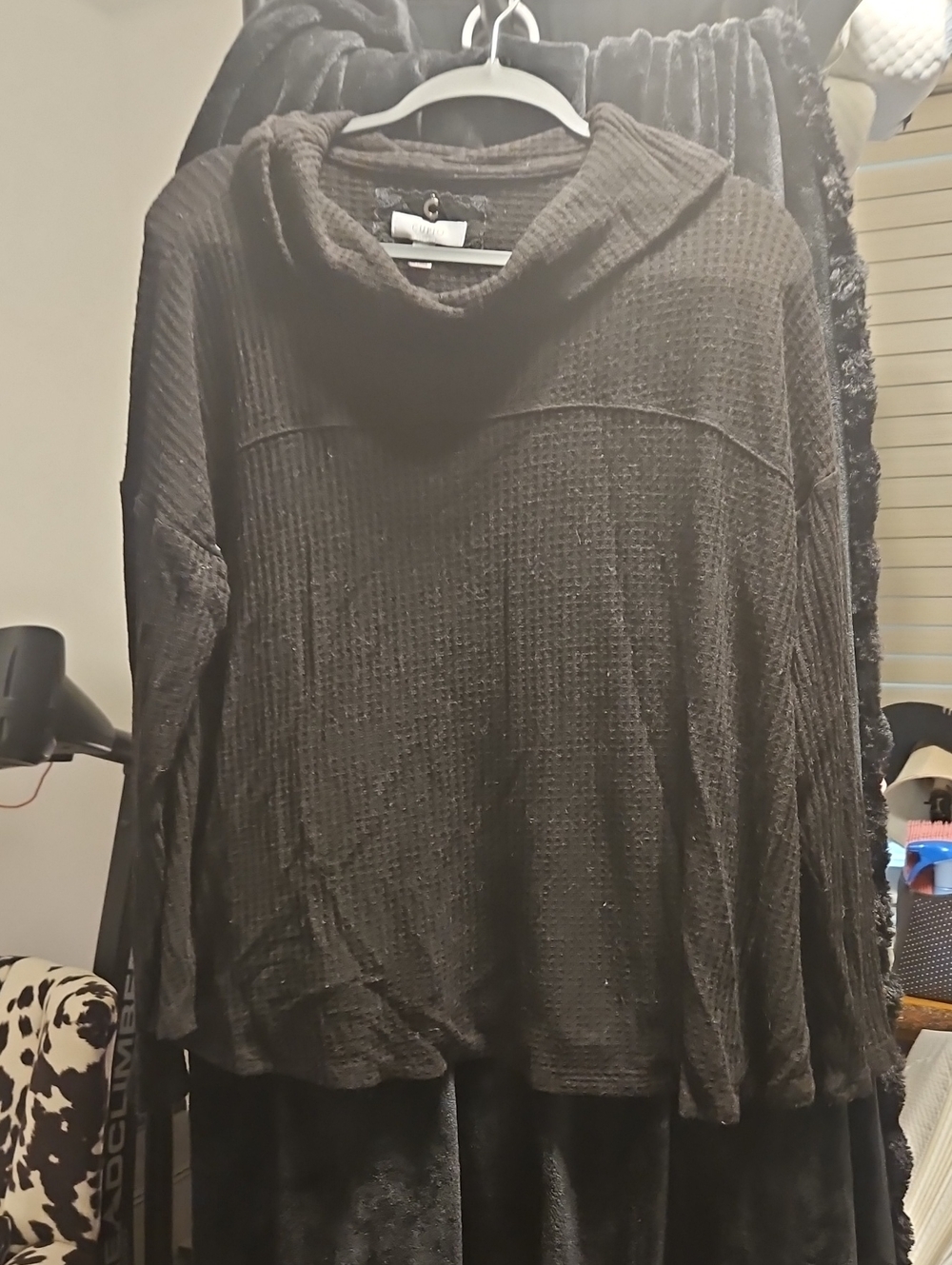 Cupio Black Waffle-Knit Cowl Neck Sweater